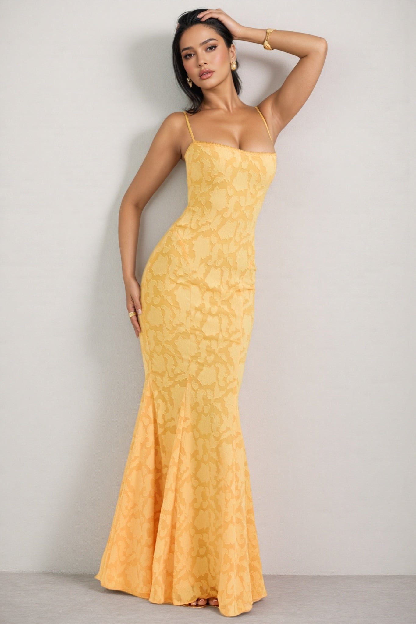Xyvan Yellow Lace Up Back Maxi Dress - View 4