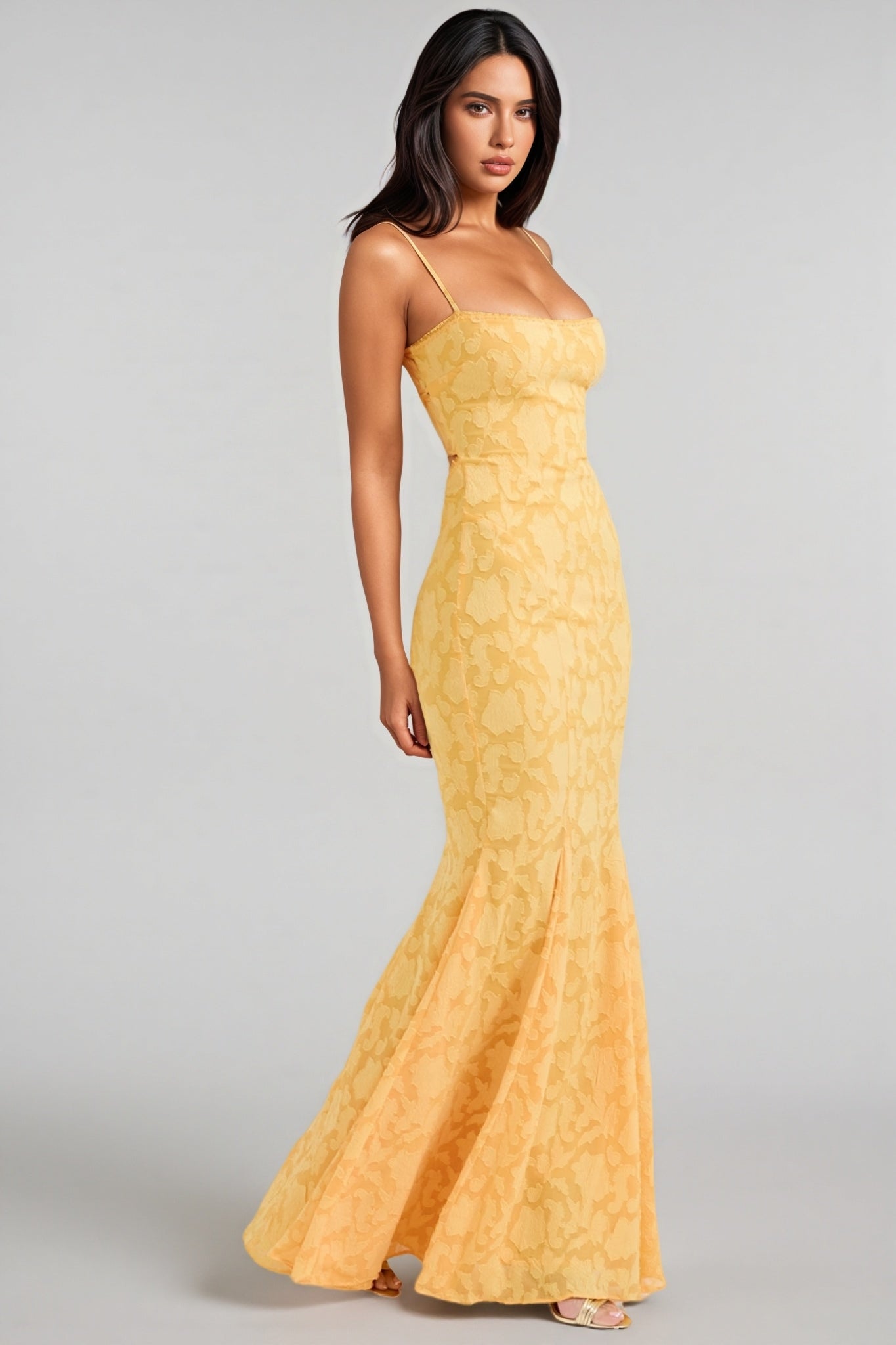 Xyvan Yellow Lace Up Back Maxi Dress - View 5