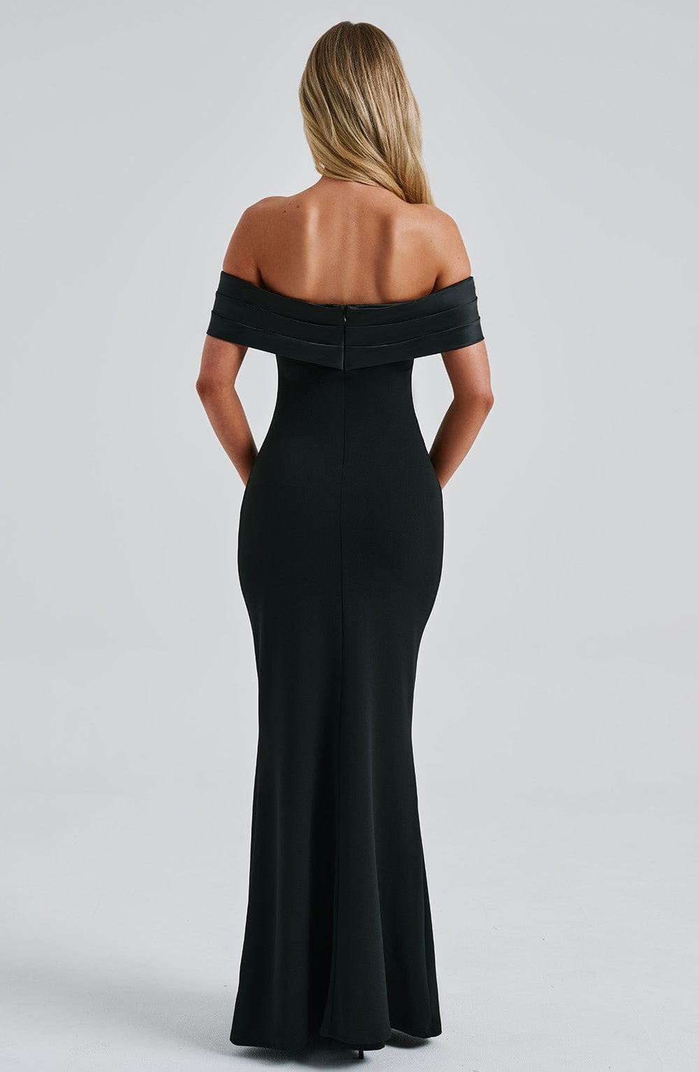 Off Shoulder Oversized Satin Bow Back Bodycon Dress 9