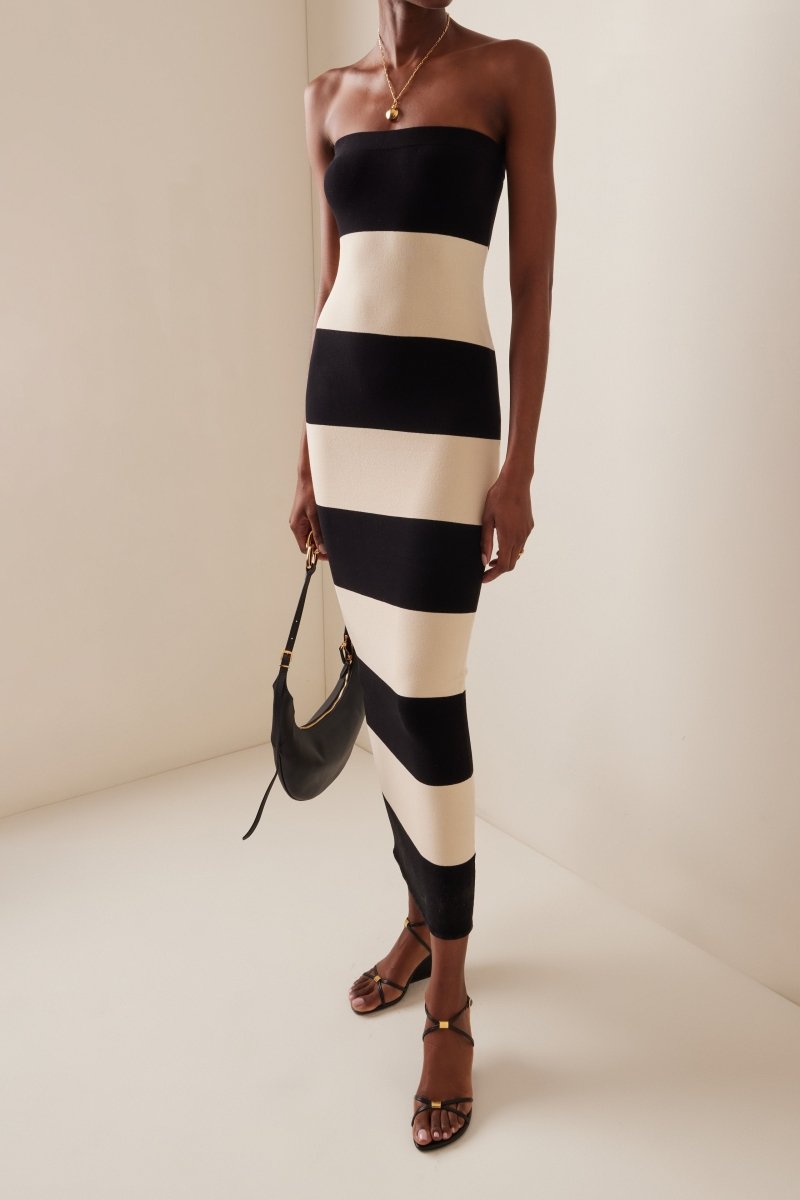 Yvonne Minimalist Strapless Striped Midi Knit Dress Premium Wardrobe Essential