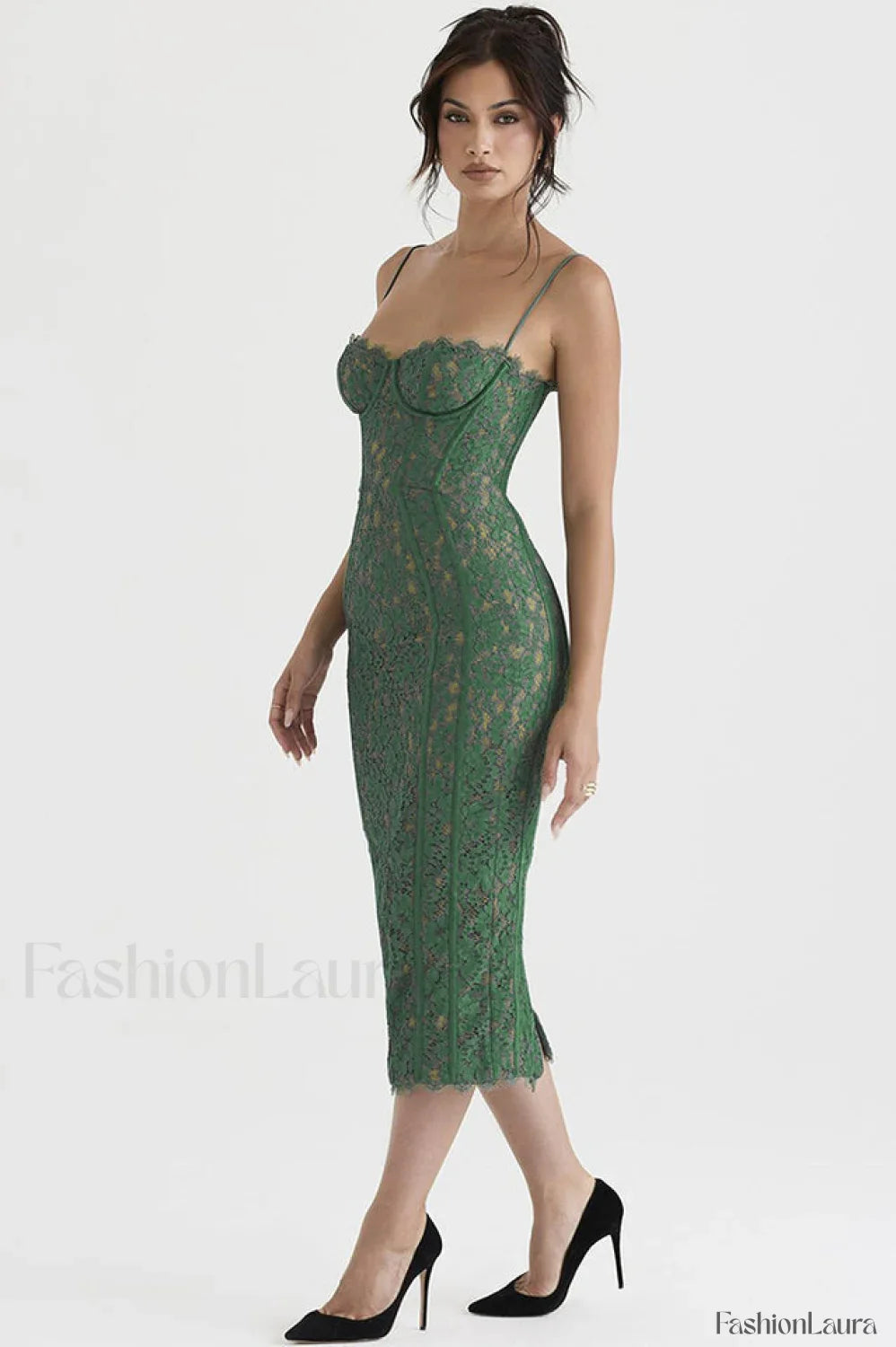 Joelle Forest Stylish Lace Midi Dress