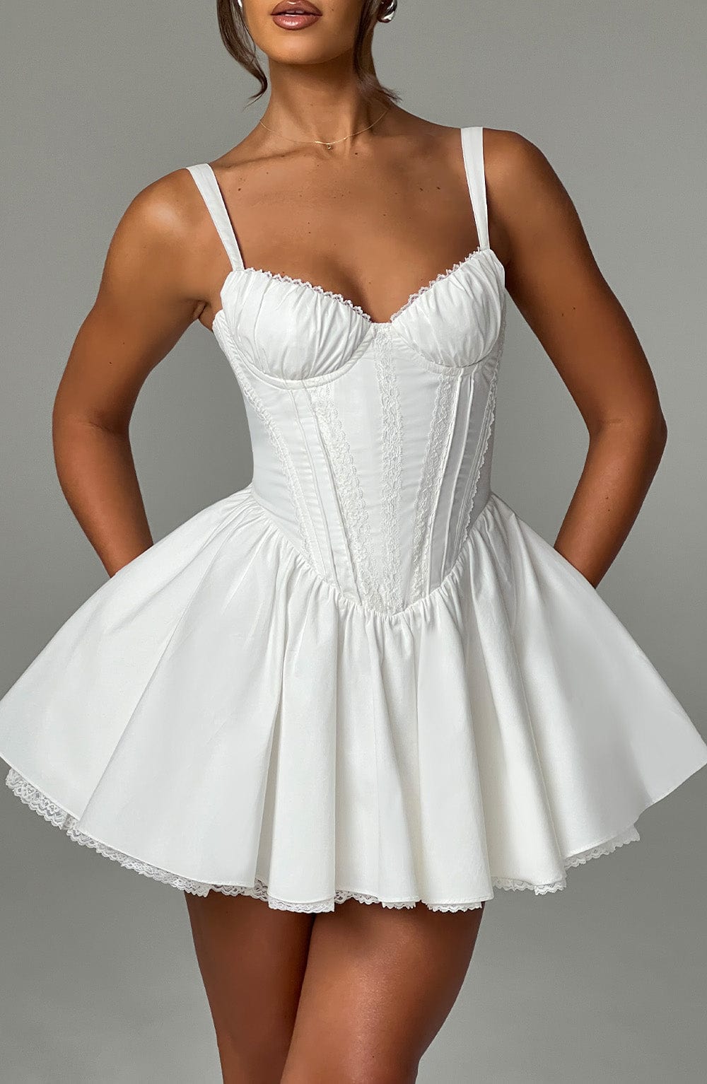 Sweetheart Neck Corset Bodice Lace Trim Flared Mini Dress 3