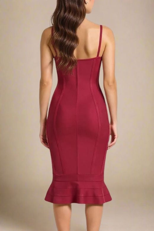 Joy Bandage Midi Dress - Red Wine
