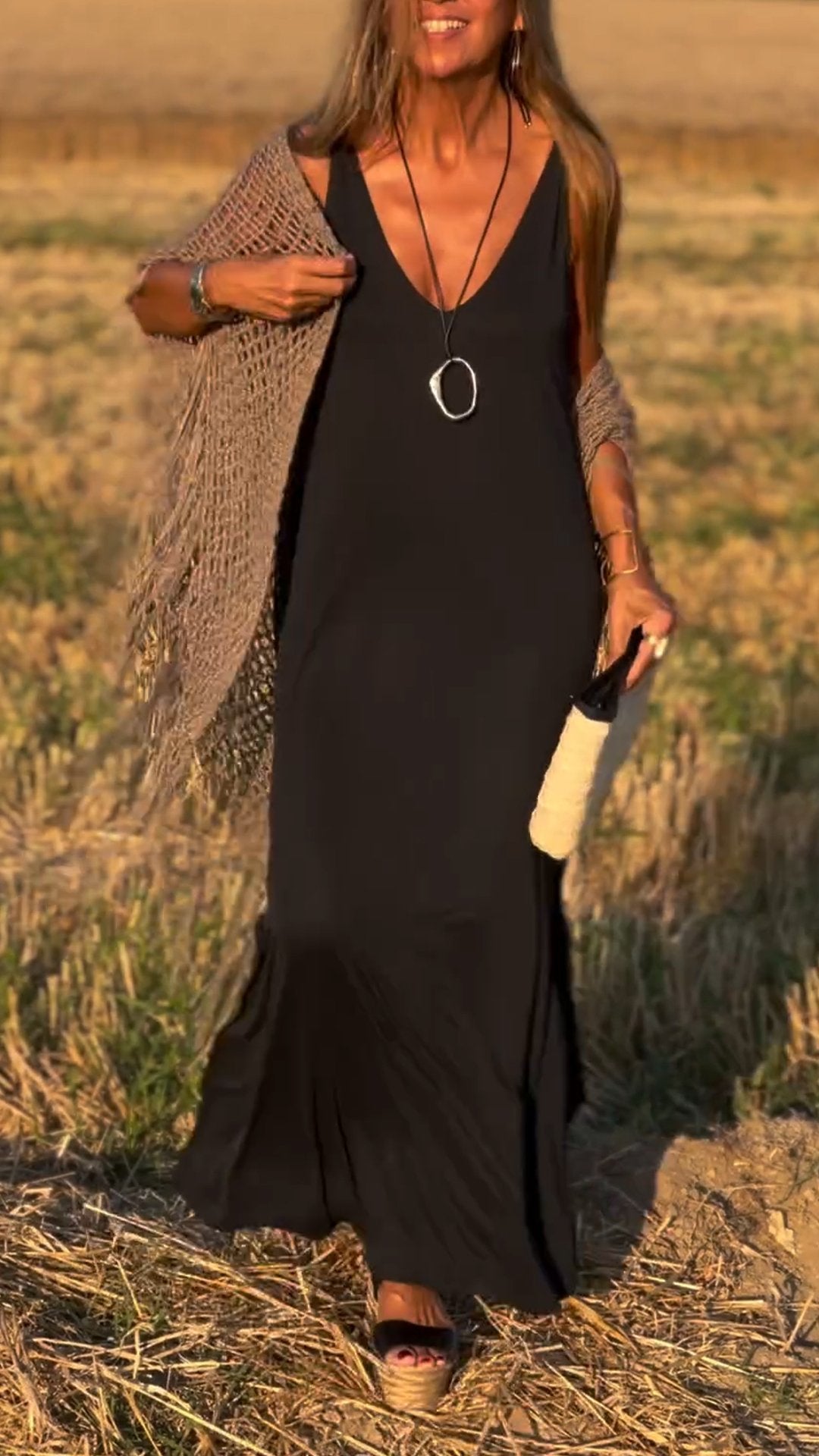 V-Neck Spaghetti Strap Side Slit Loose Maxi Dress 5