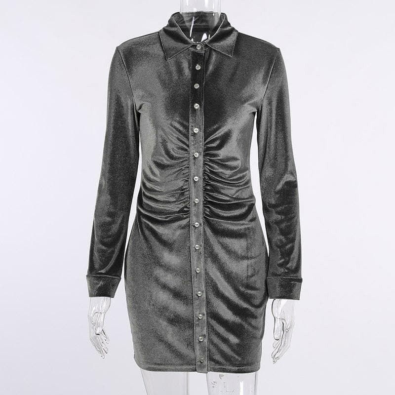 Button-through turnover collar ruched dress - Final Sale