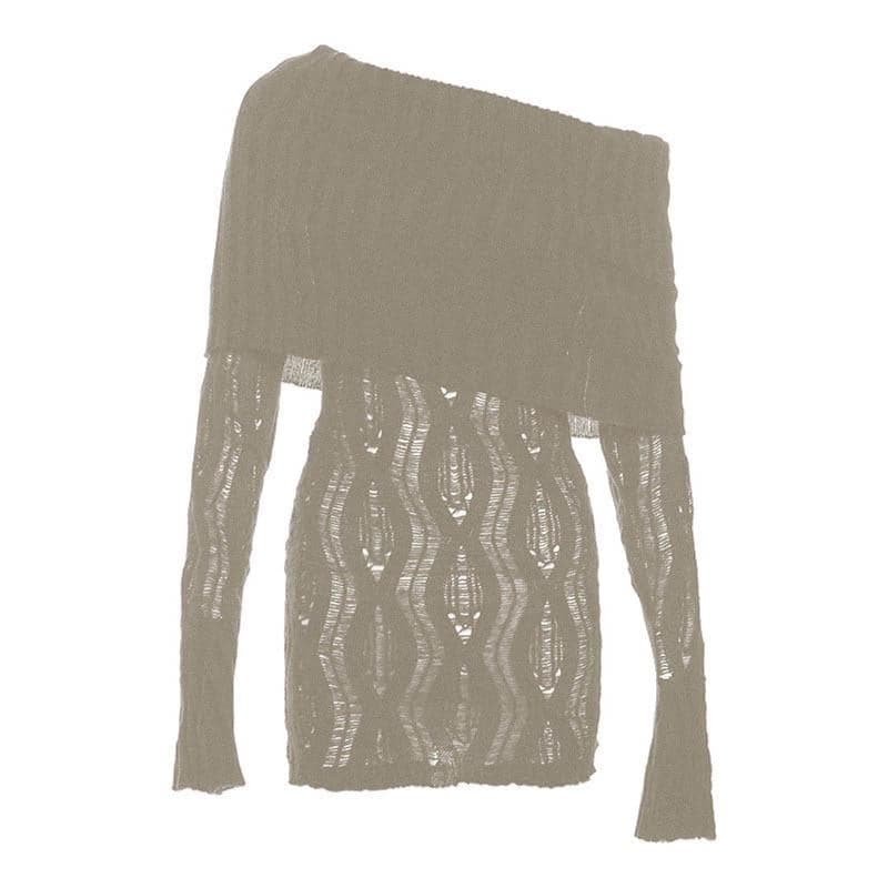Crochet off shoulder long sleeve hollow out mini dress 9