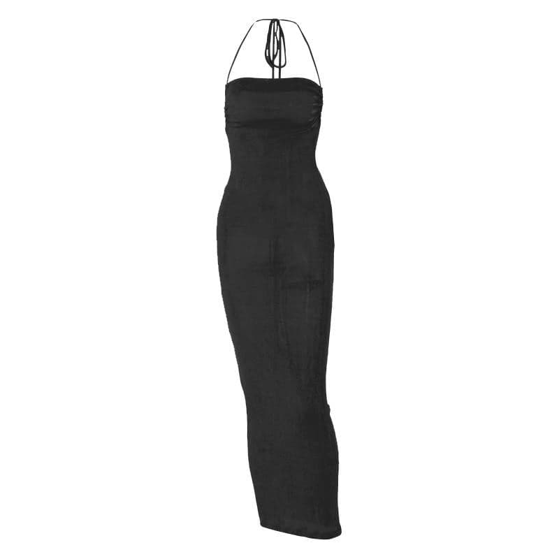 Knit Backless Cowl Neck Maxi Dress