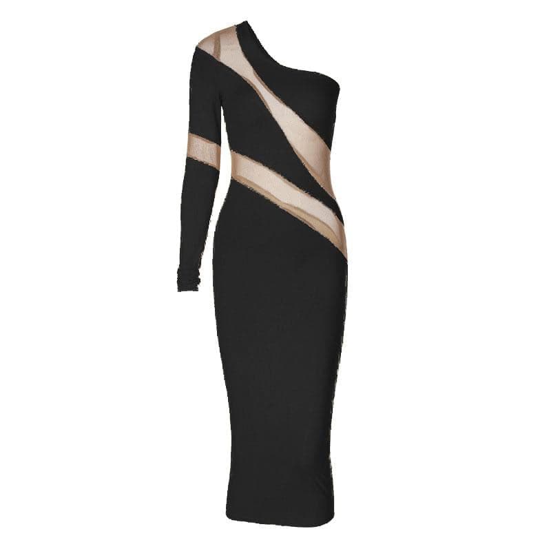 Long sleeve mesh backless one shoulder midi dress 9