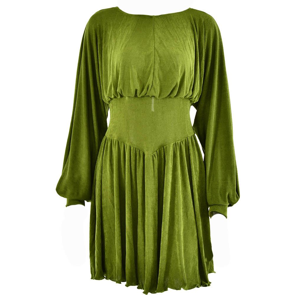 Boat Neck Long Sleeve Drop Waist Fit and Flare Mini Dress