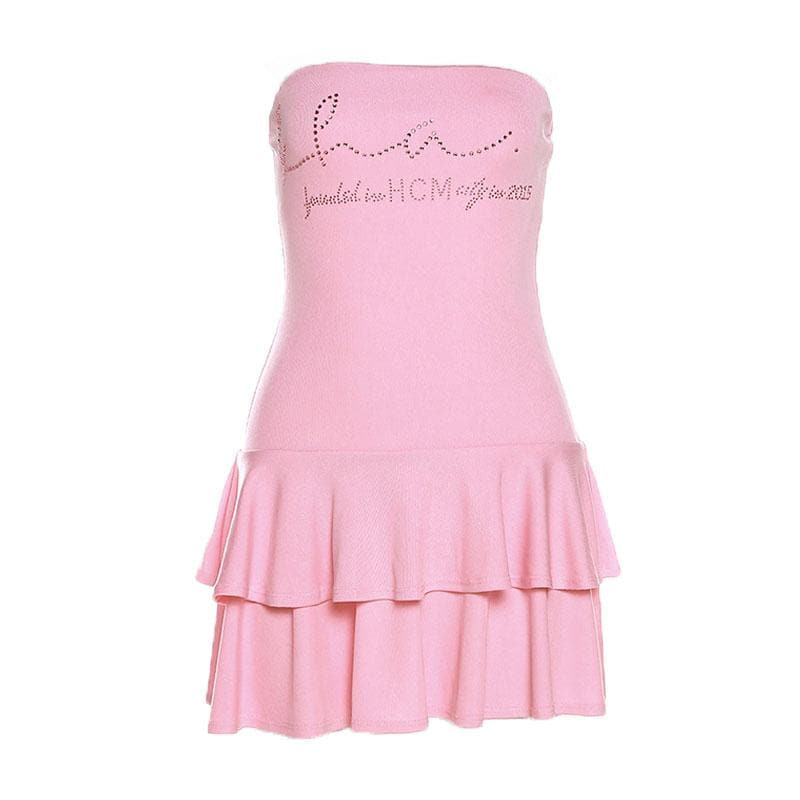 Beaded solid ruffle backless tube mini dress 3