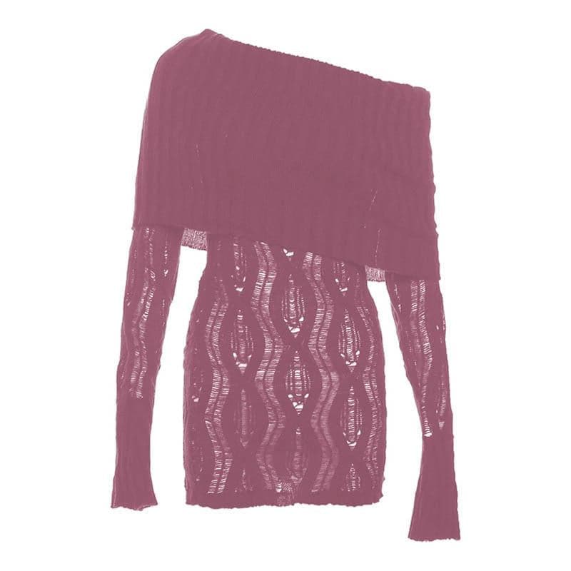 Crochet off shoulder long sleeve hollow out mini dress 8