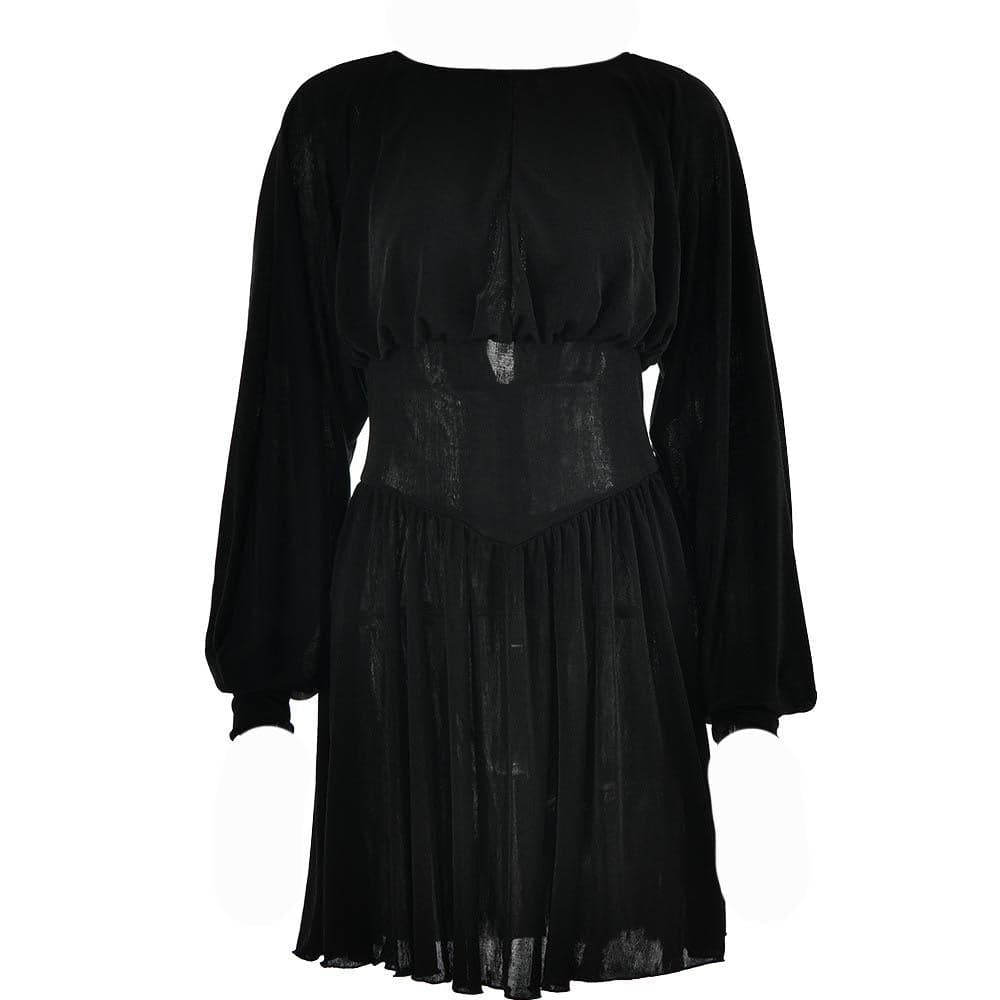 Boat Neck Long Sleeve Drop Waist Fit and Flare Mini Dress