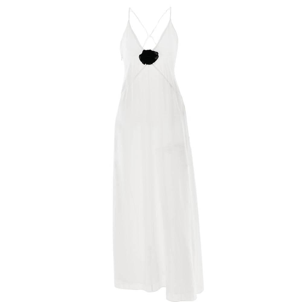 Flower applique v neck ruched zip-up cross back maxi dress - View 9