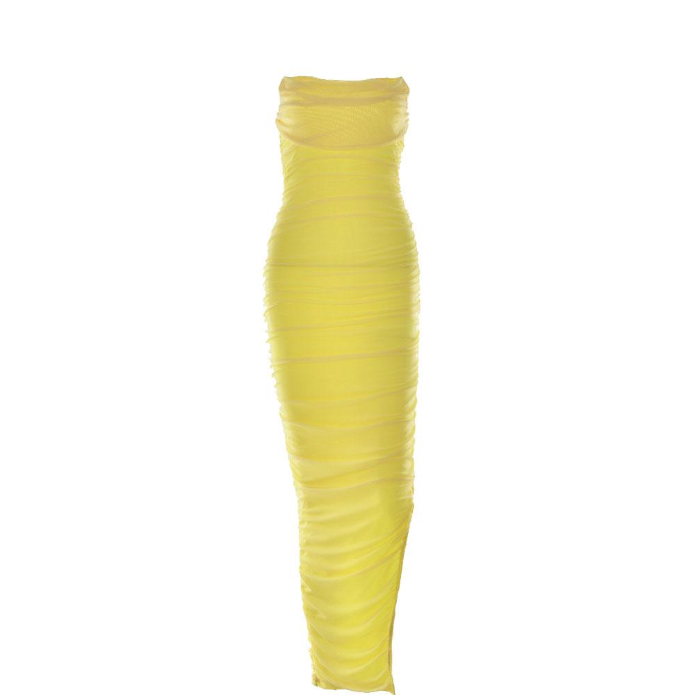 Mesh Zip Up Halter Ruched High Split Tube Dress - View 10