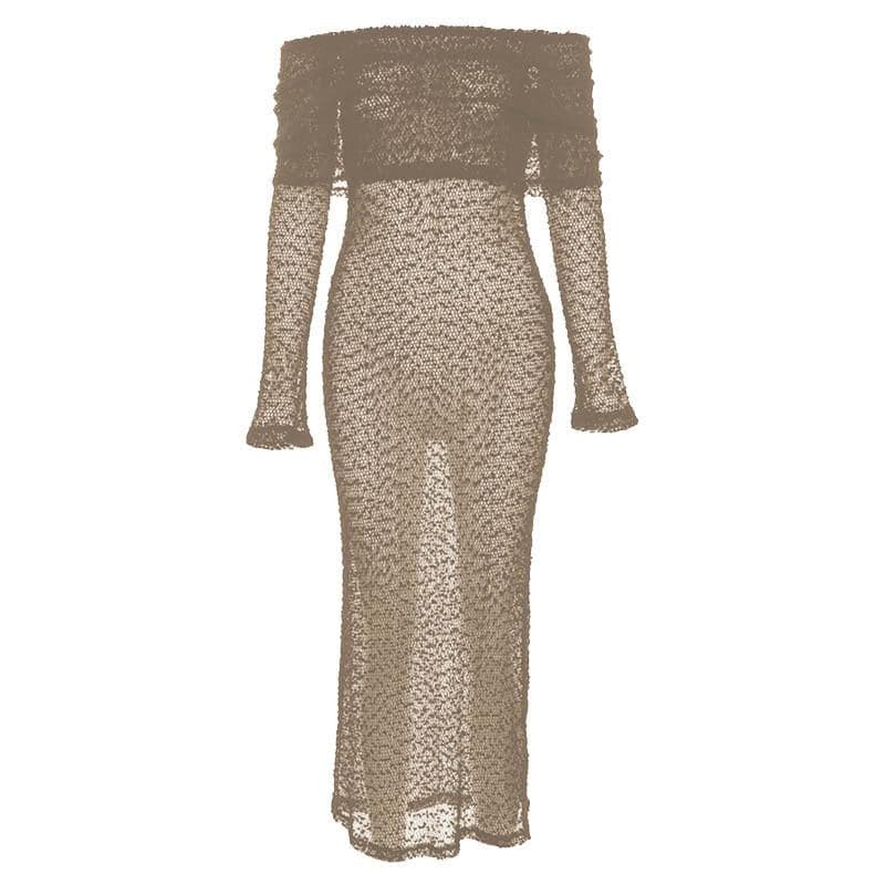 Textured glitter off shoulder long sleeve see through maxi dress 8