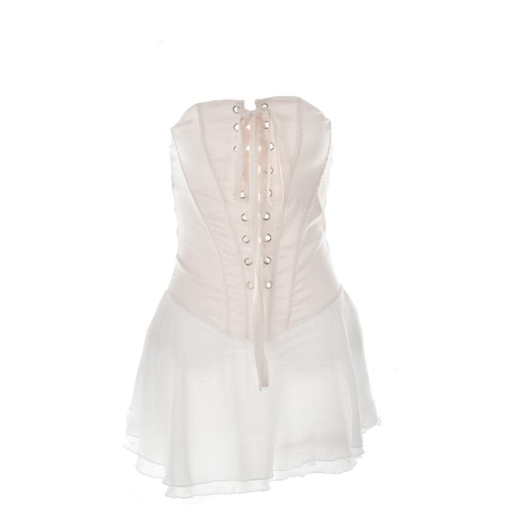 Strapless Satin Lace Up Corset Chiffon Ruffle Skirt Mini Dress 2