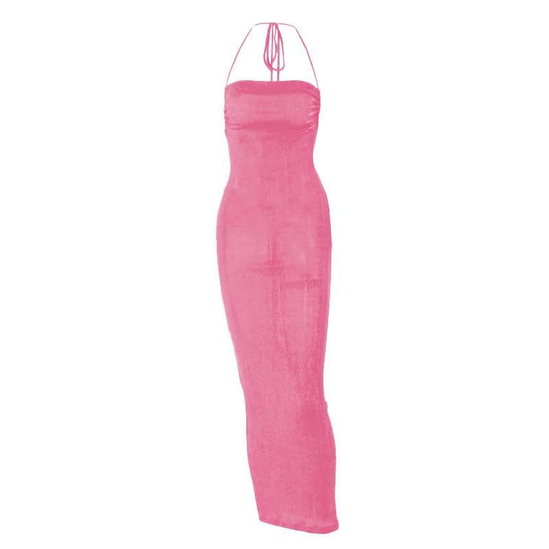 Knit Backless Cowl Neck Maxi Dress