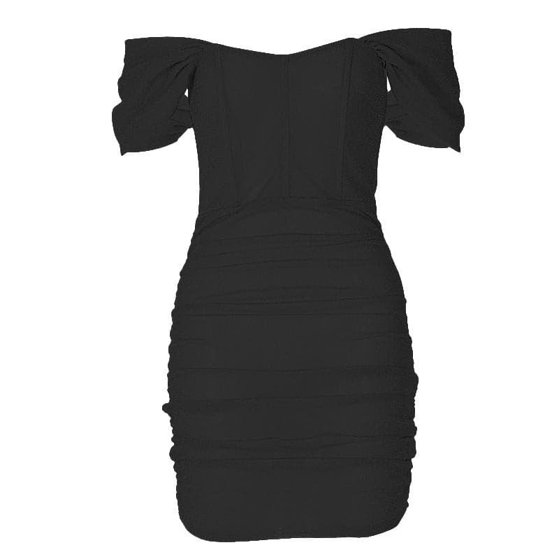 Glitter Off Shoulder Corset Ruched Bodycon Mini Dress