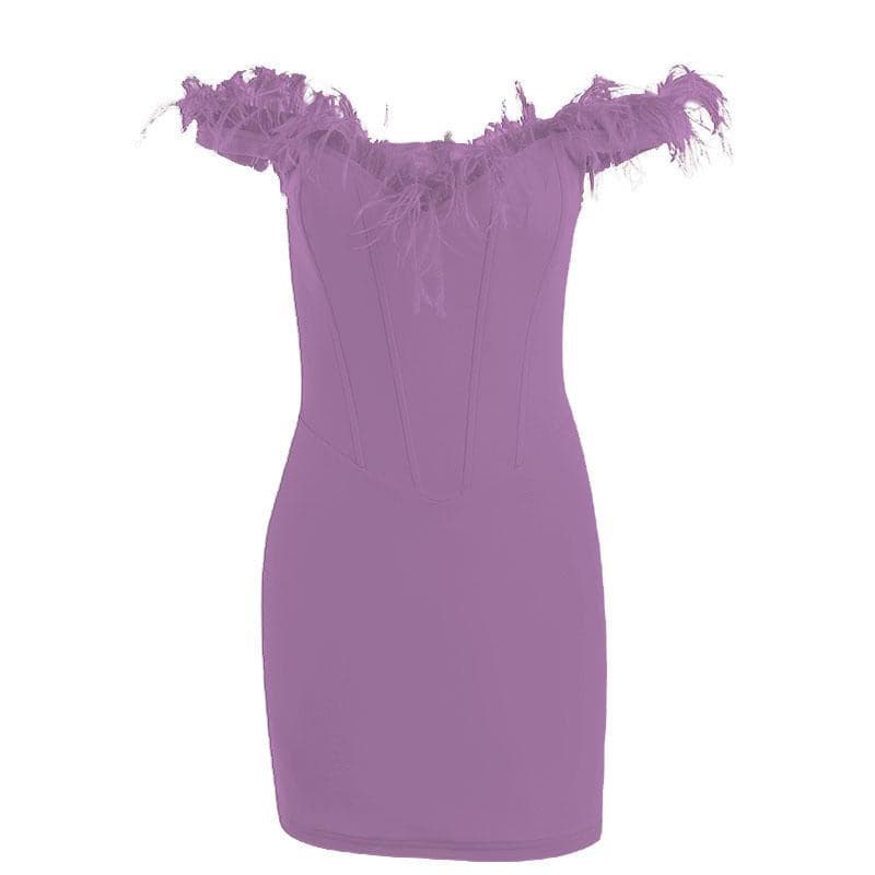 Feather Off Shoulder Sweetheart Corset Bodycon Mini Dress