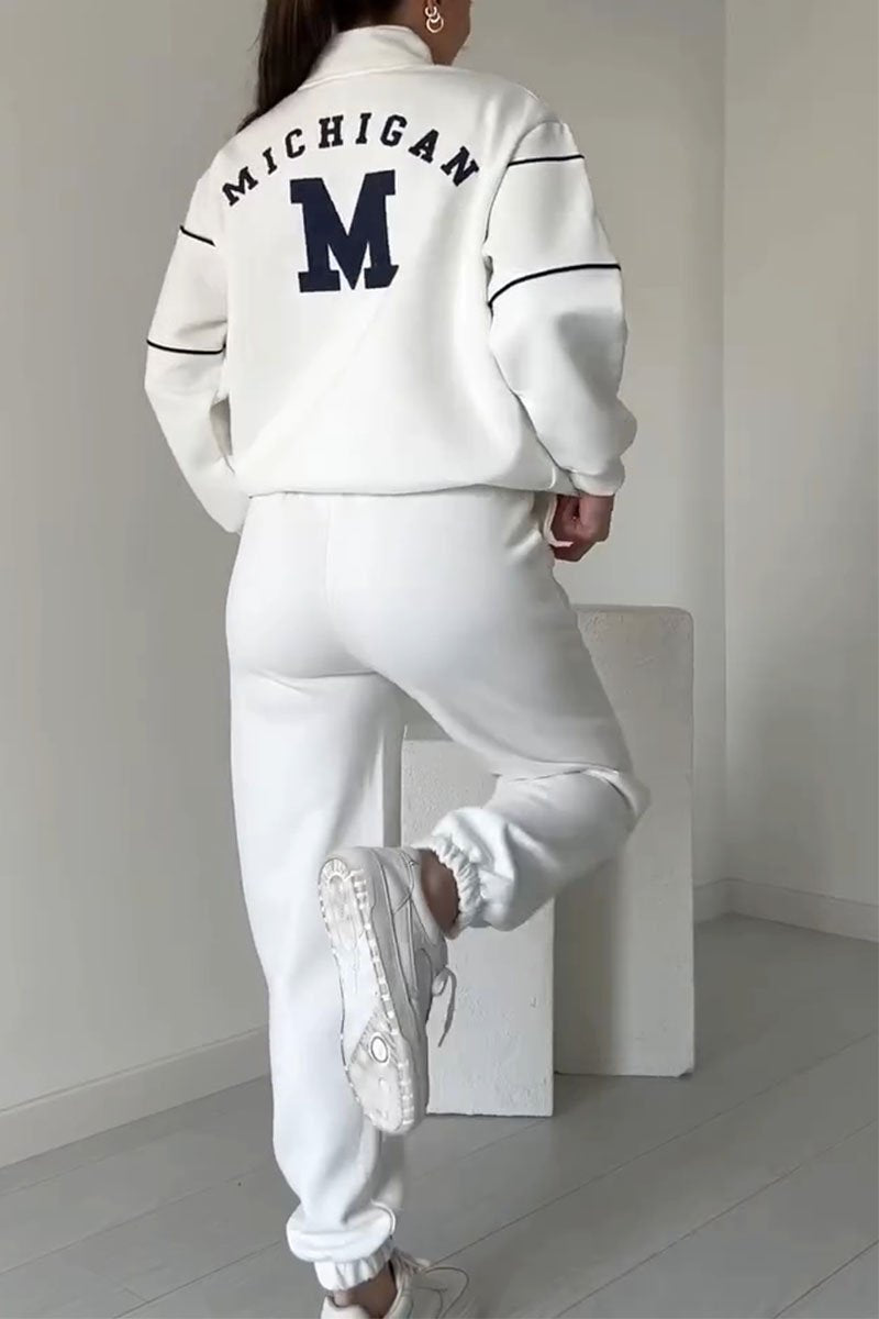 Half Zip Contrast Piping Sweatshirt and Jogger Pants Two Piece Set 2