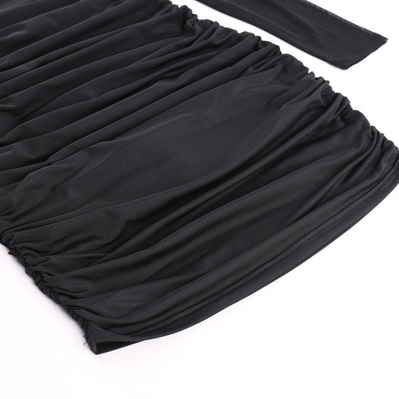 Off Shoulder Long Sleeve Ruched Rosette Bodycon Mini Dress