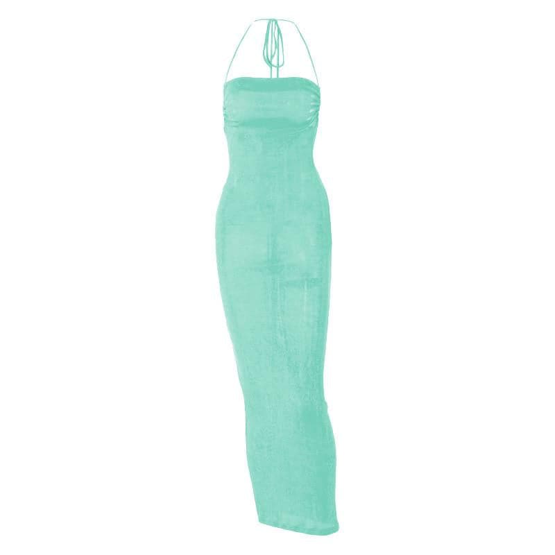 Knit Backless Cowl Neck Maxi Dress