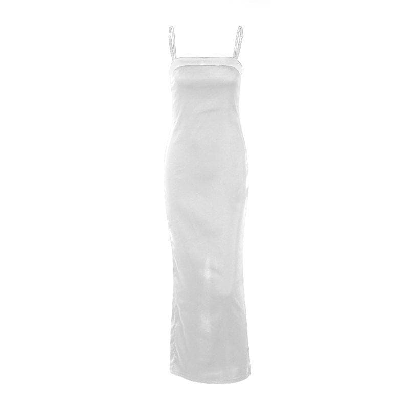 Beaded square neck slit zip-up backless cami maxi dress 2