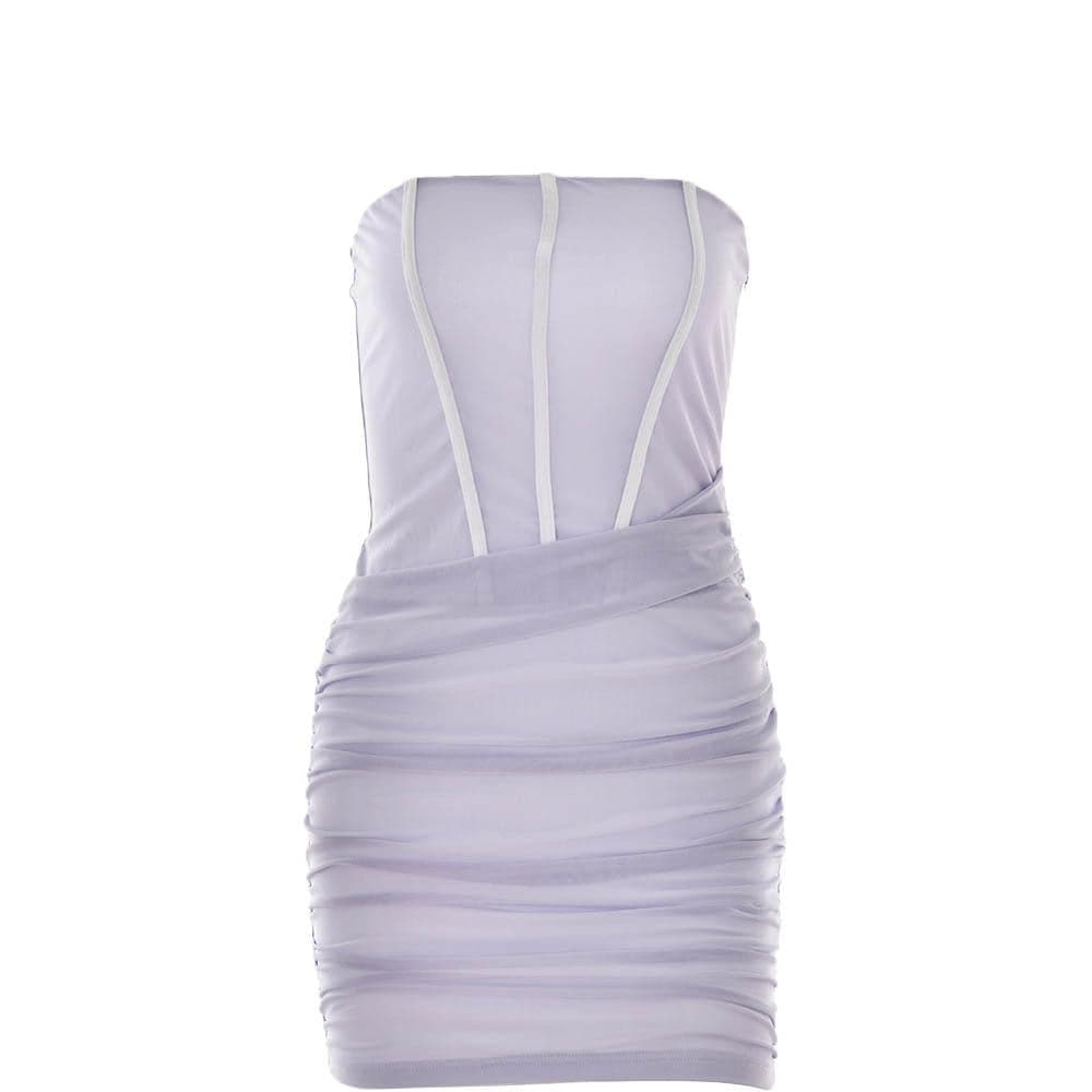 Mesh Strapless Contrast Corset Ruched Bodycon Mini Dress