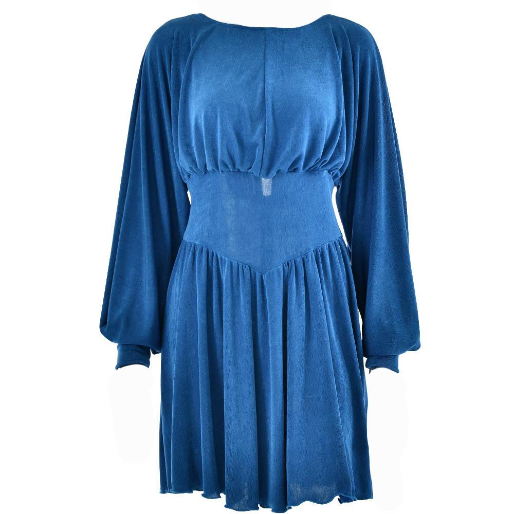 Boat Neck Long Sleeve Drop Waist Fit and Flare Mini Dress