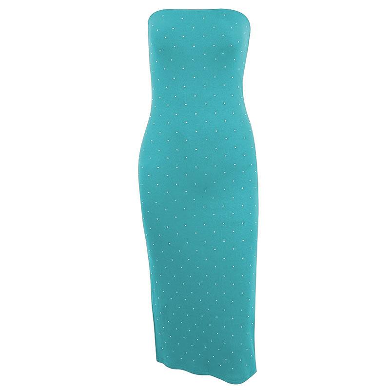 Rhinestone Studded Strapless Tube Bodycon Midi Dress 9