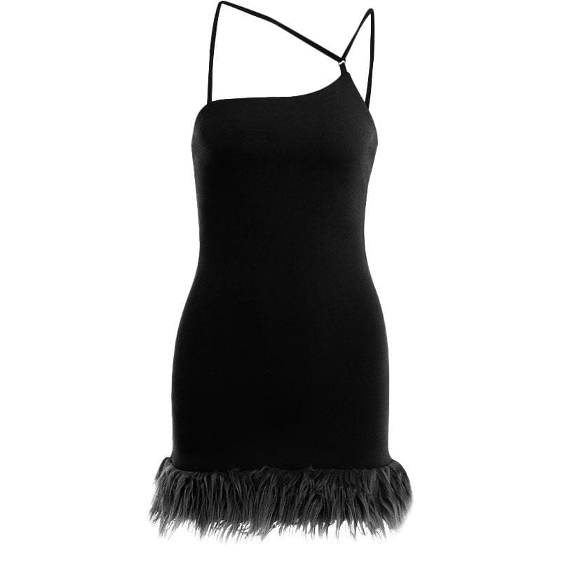 Solid irregular feather patchwork backless mini dress 7