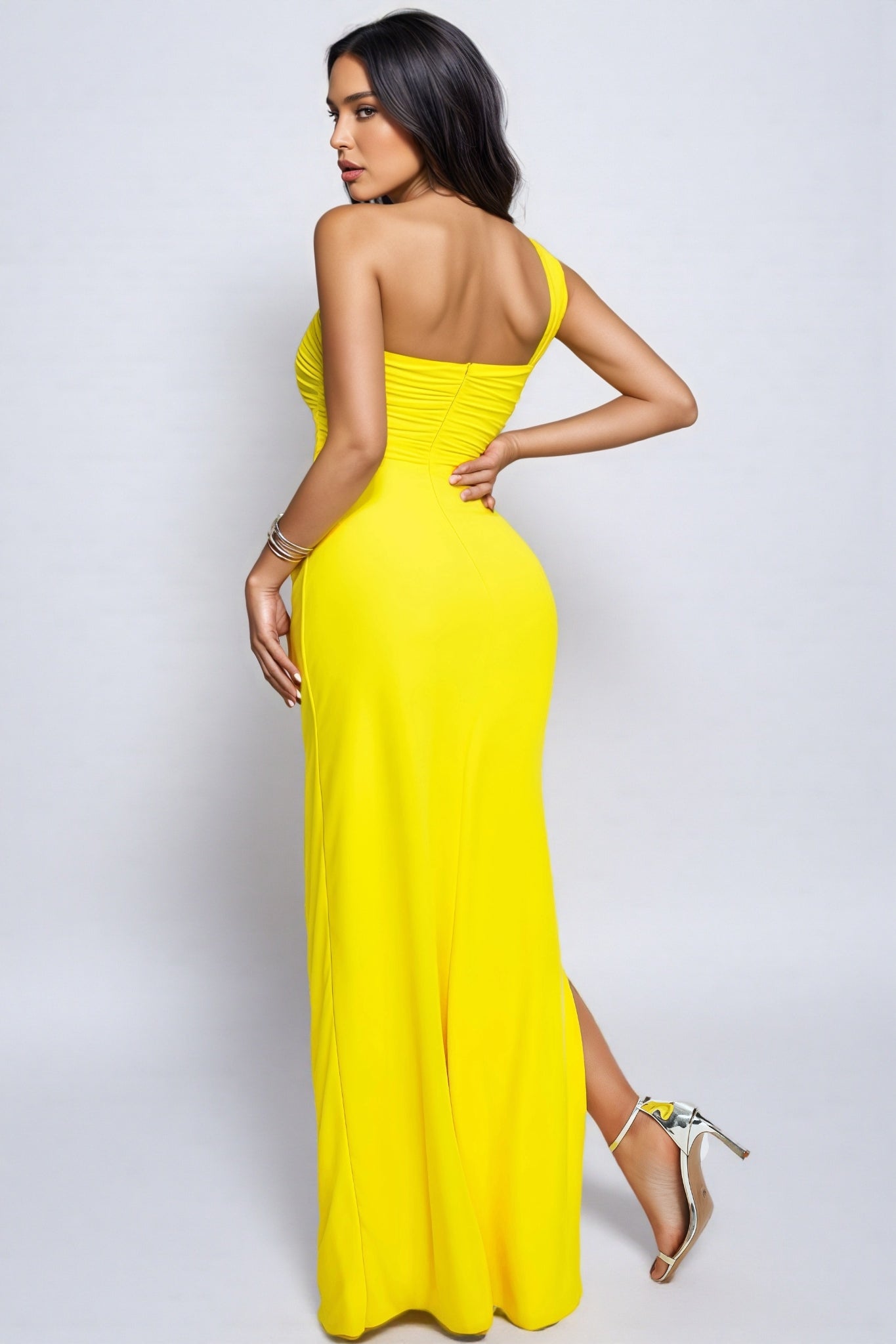 Opal One Shoulder Mesh Slit Maxi Dress - View 6