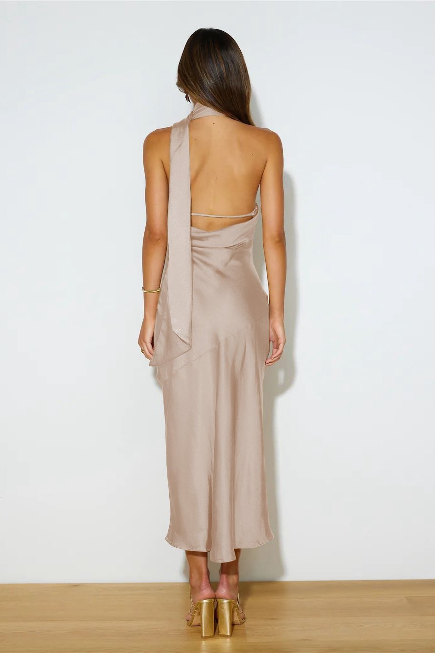 Statement Xandra Cowl Satin Halterneck Midi Dress Designer Edit