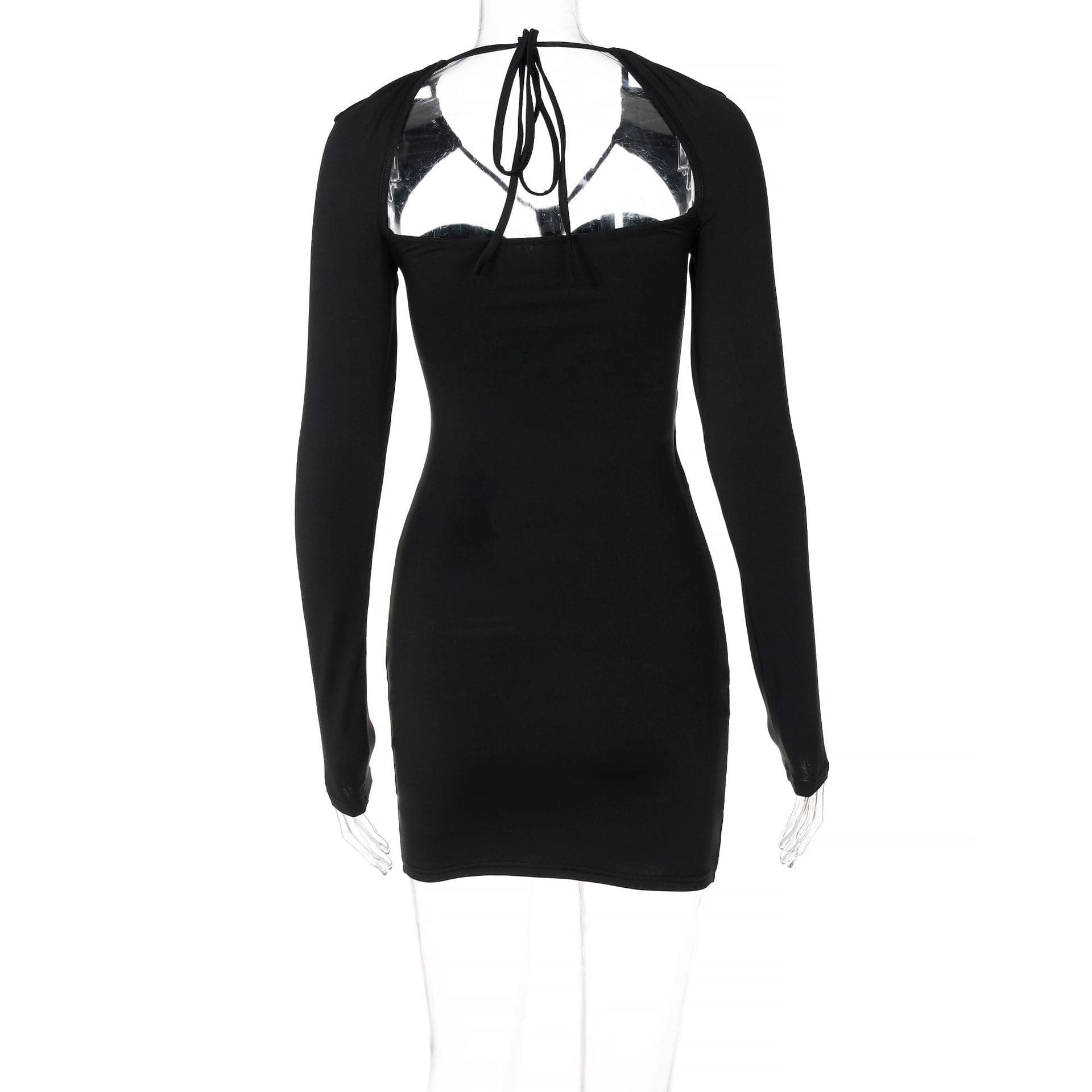 Halter Neck Long Sleeve Mesh Cut Out Twist Bodycon Mini Dress