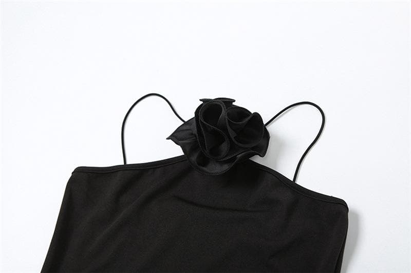 Halter Neck Sleeveless Flower Applique Bodycon Mini Dress