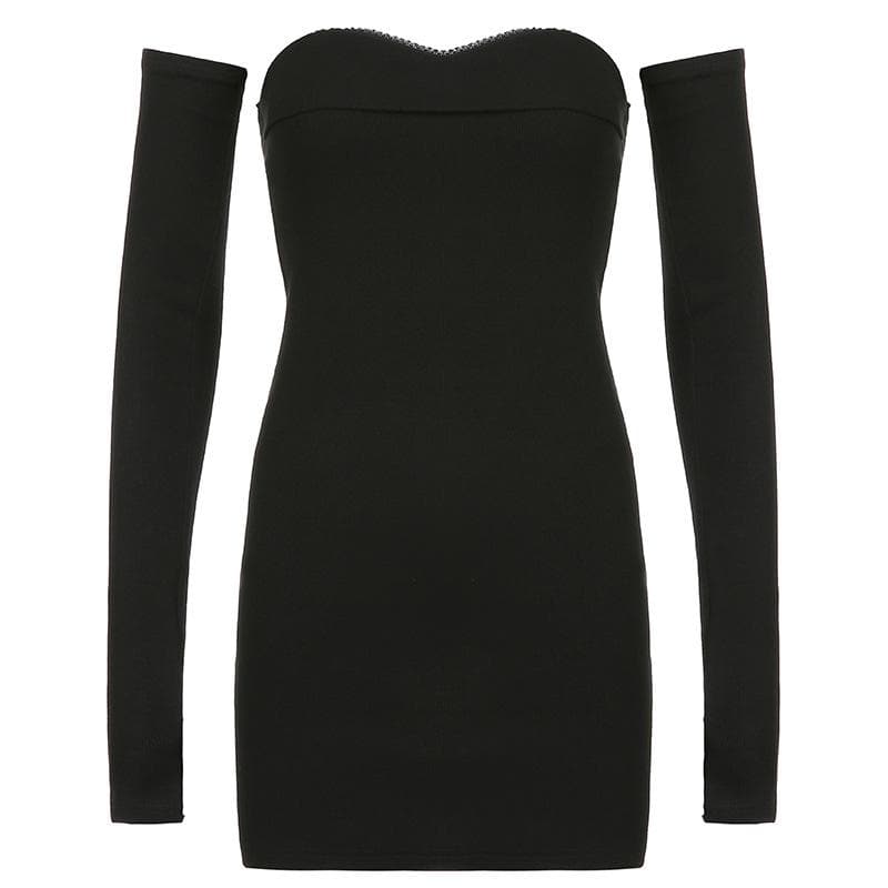 Ribbed Strapless Sweetheart Lace Trim Mini Dress and Glove Sleeve Set
