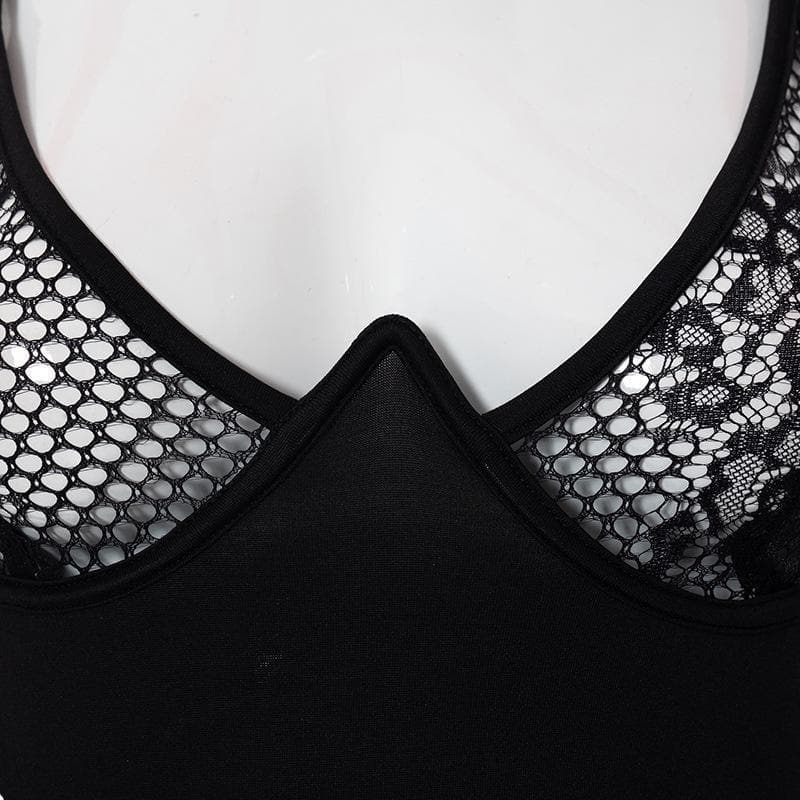 Lace see through patchwork mini dress - View 5