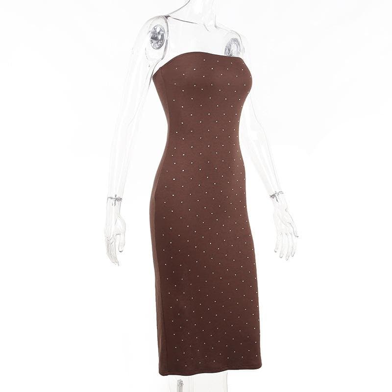 Rhinestone Studded Strapless Tube Bodycon Midi Dress 5