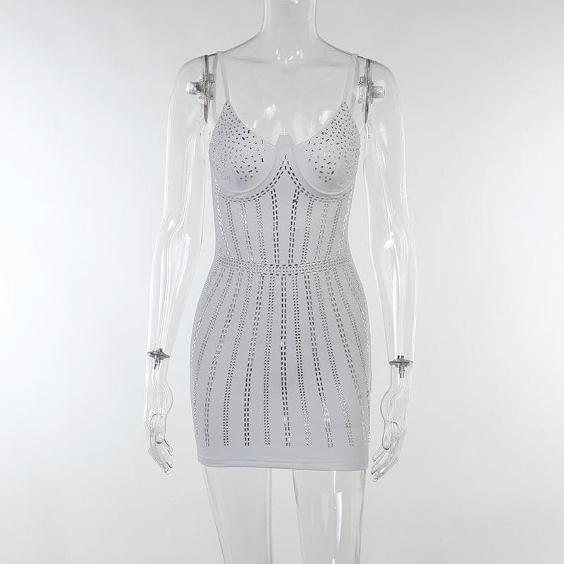 Beaded backless contrast cami mini dress - View 3