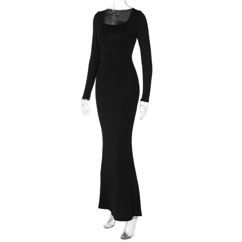 Lace up solid long sleeve square neck maxi dress 7