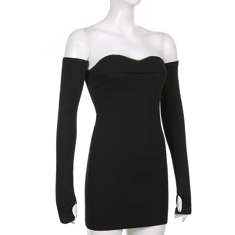 Ribbed Strapless Sweetheart Lace Trim Mini Dress and Glove Sleeve Set