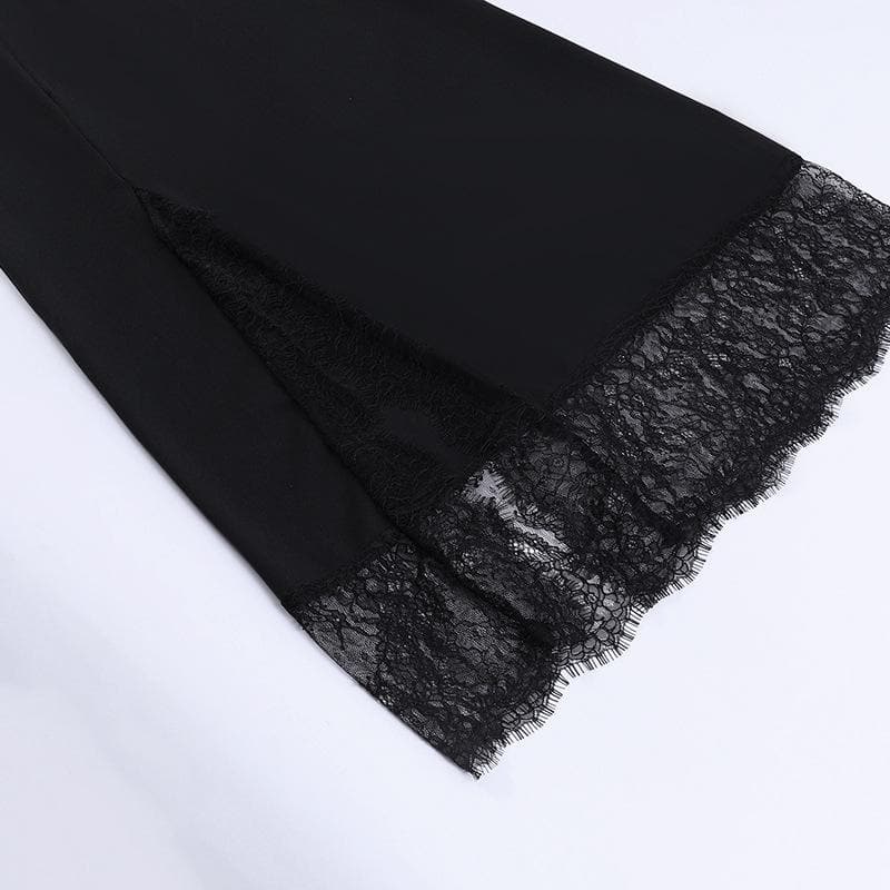 Lace patchwork contrast slit irregular midi dress - View 5