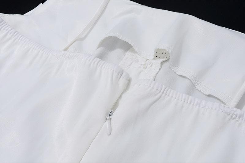 Metal applique contrast square neck ruffle spaghetti strap mini dress - View 7