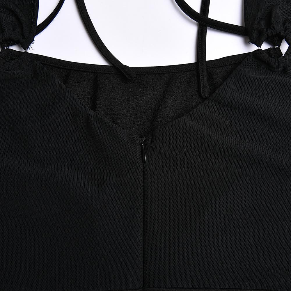 Mesh Square Neck Long Sleeve Corset Cut Out Bodycon Mini Dress