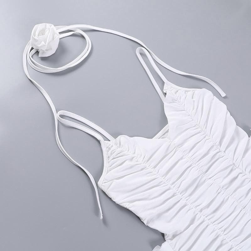 V-Neck Spaghetti Strap Ruched Bodycon Mini Dress