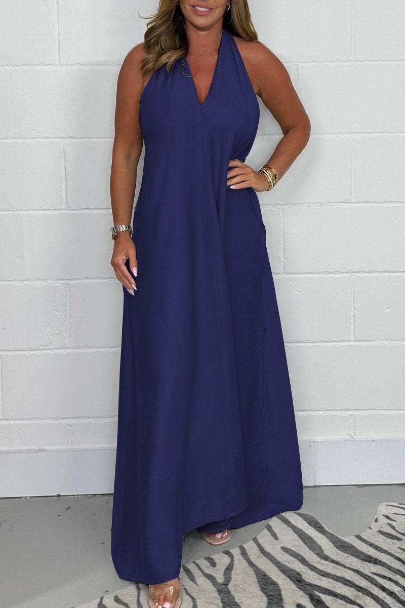 Halter Neck Deep V-Neck Flowy Maxi Dress 2