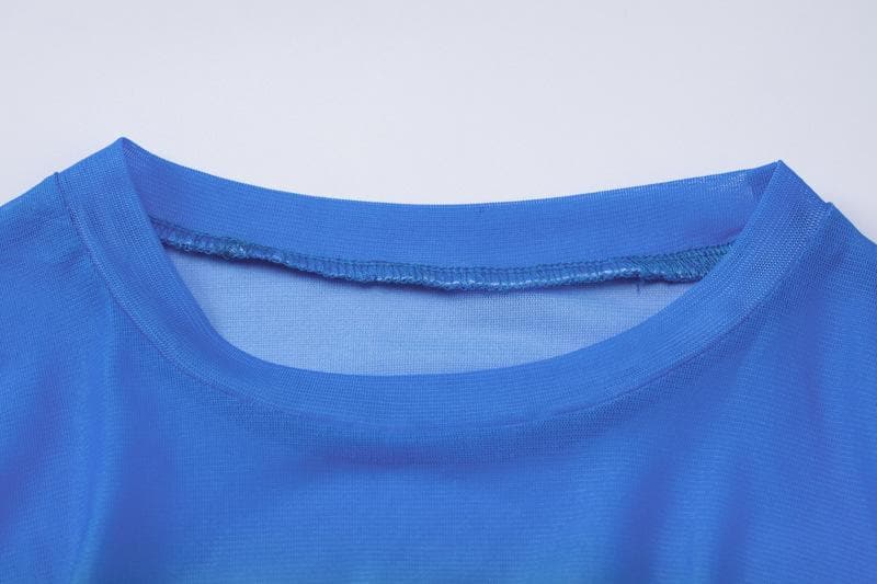 Contrast sheer mesh see through long sleeve crewneck mini dress 6
