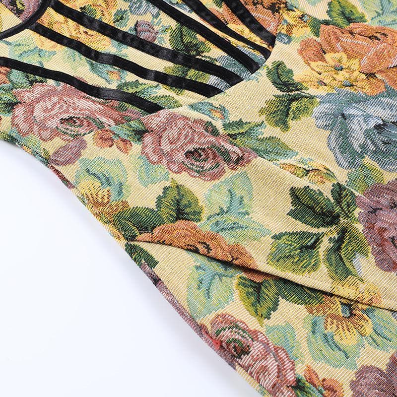 Floral Halter Neck Corset High Split Mini Dress