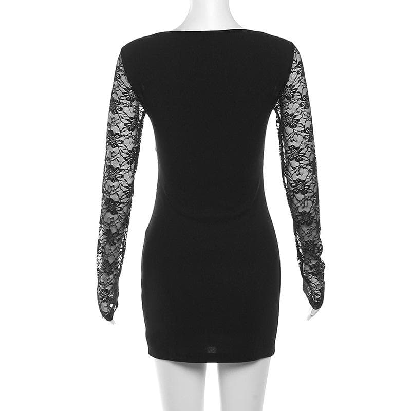 Lace Sweetheart Long Sleeve Corset Ruched Bodycon Mini Dress