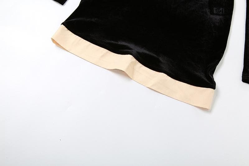 Smocked patchwork ruched contrast long sleeve velvet mini dress 6